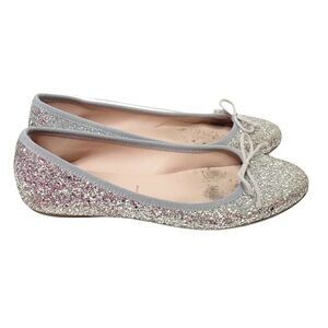 Summit By White Mountain Women's silver Glitter Ballet flat shoe bow ITALY 40